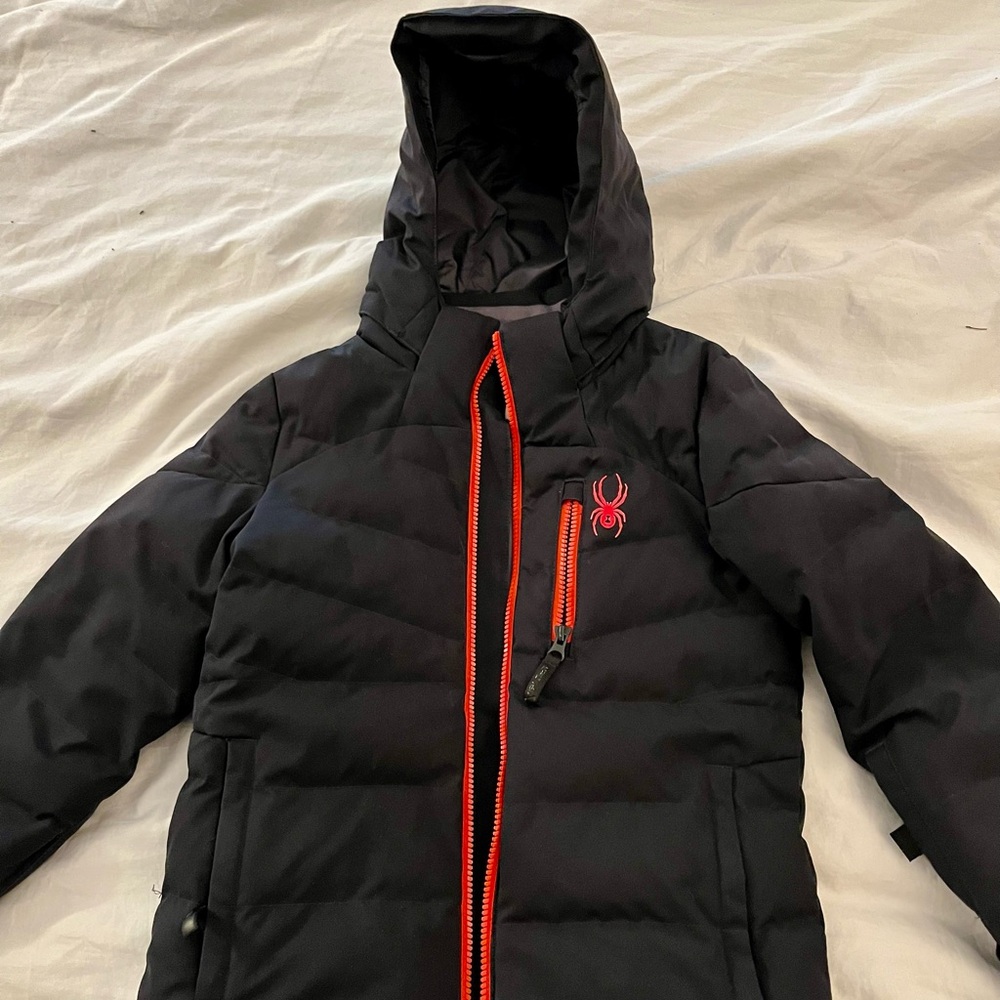 Spyder Ski jacket - Black Hooded Jacket with Red Trim